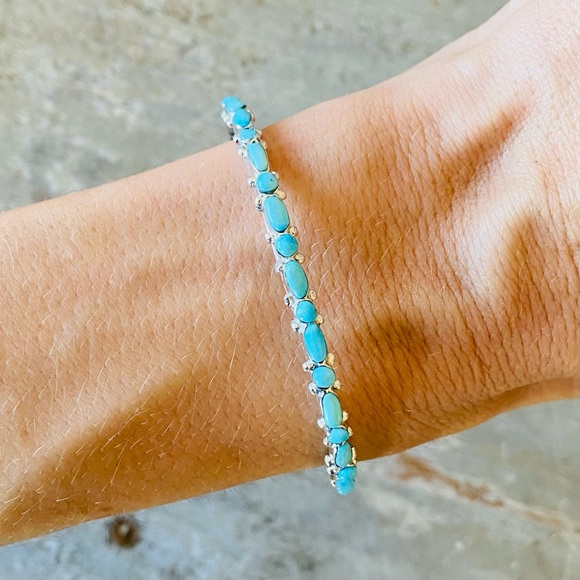SOLD ♥️ Zuni ♥️ Elvira Kiyite Sterling Silver & Turquoise Stacker Cuff - Picture 3 of 15